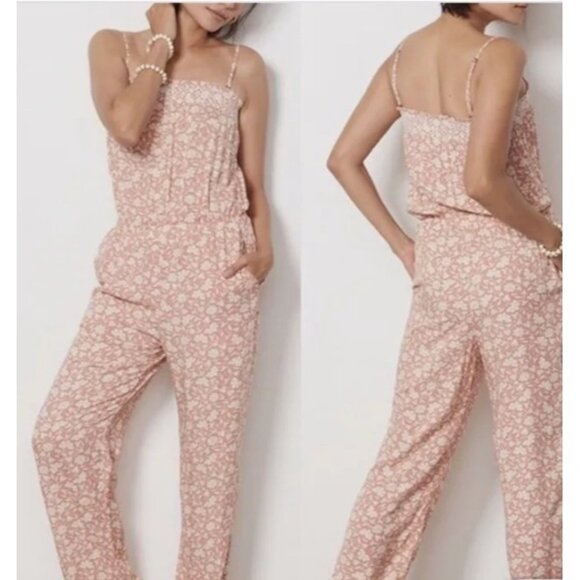 Faherty Renata Jumpsuit Coral Nusa Floral Pink Size S NWT! $178 Removable Straps - Picture 1 of 11